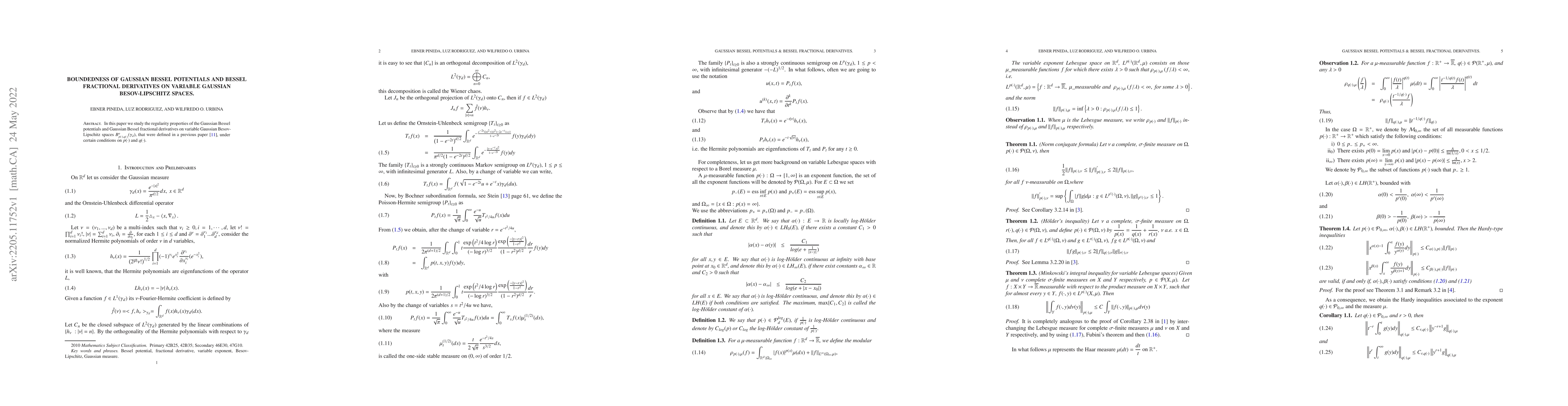 Thumbnail for Boundedness of Gaussian Bessel Potentials and Bessel Fractional
  Derivatives on variable Gaussian Besov-Lipschitz spaces