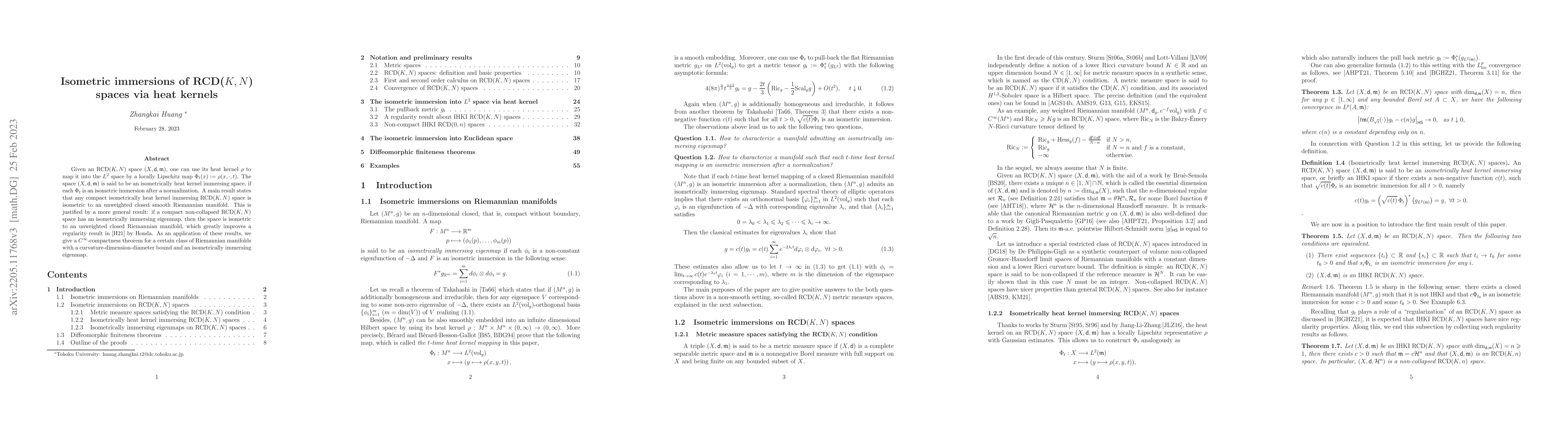 Thumbnail for Isometric immersions of RCD$(K,N)$ spaces via heat kernels
