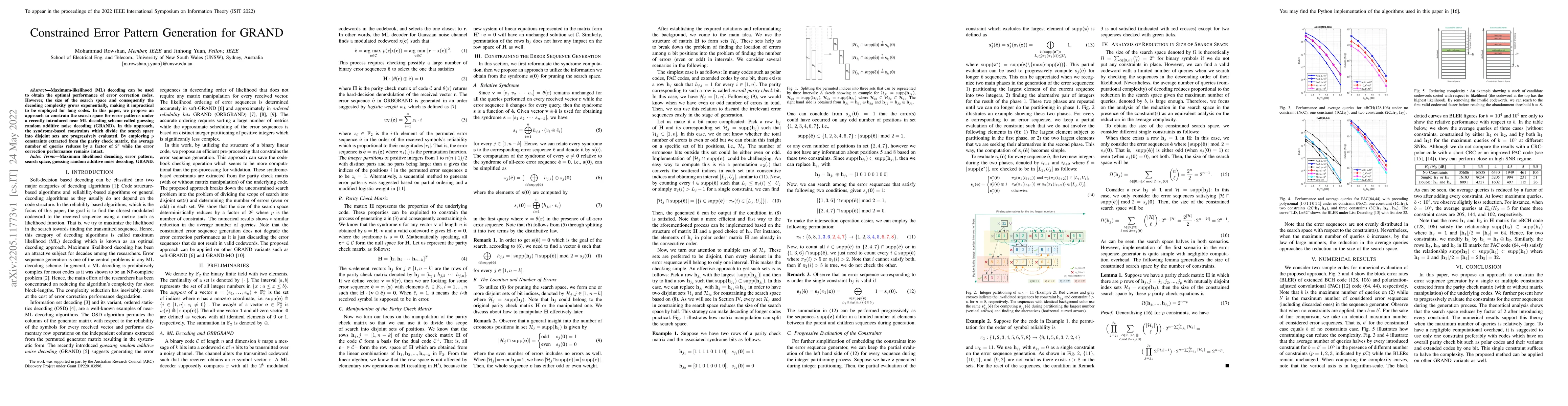 Thumbnail for Constrained Error Pattern Generation for GRAND