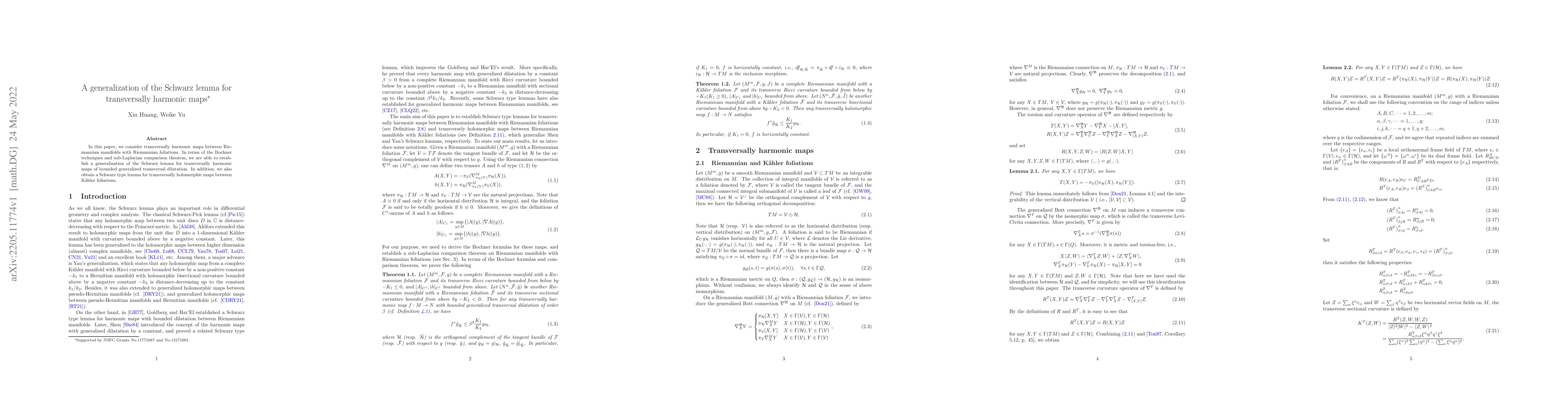 Thumbnail for A generalization of the Schwarz lemma for transversally harmonic maps