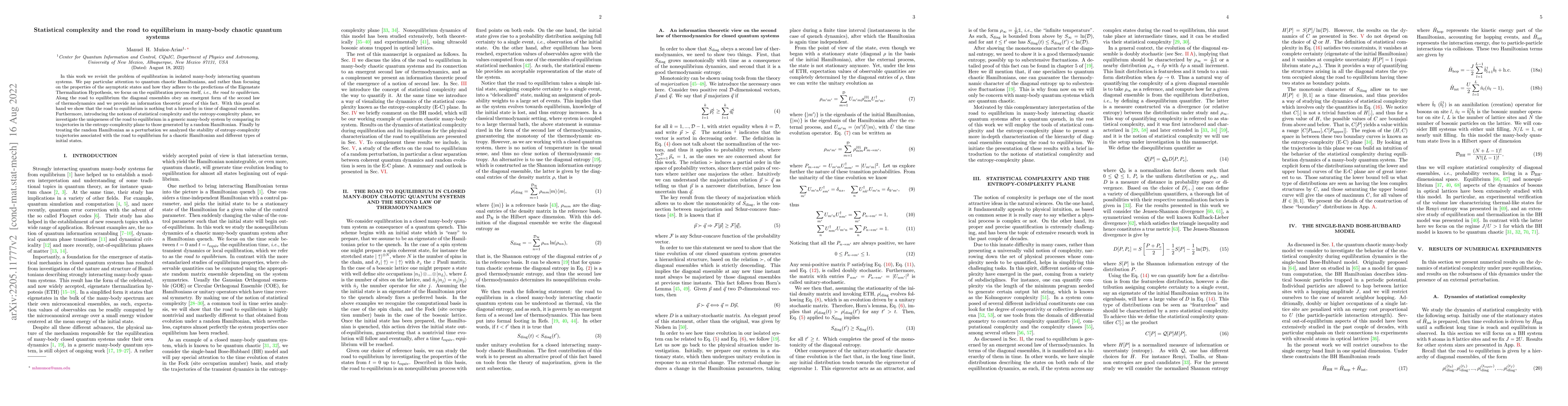 Thumbnail for Statistical complexity and the road to equilibrium in many-body chaotic
  quantum systems
