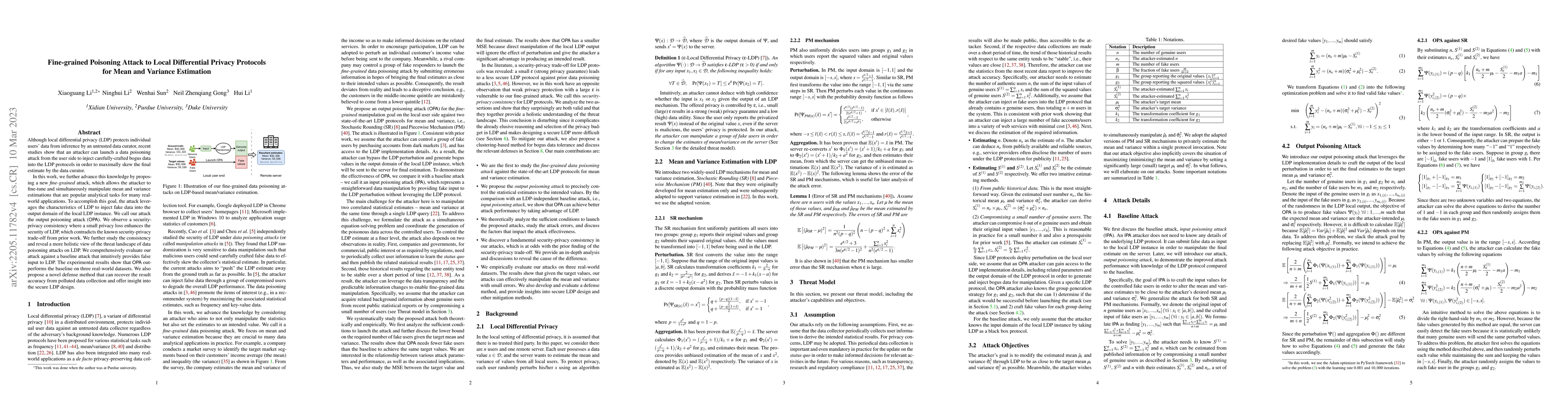 Thumbnail for Fine-grained Poisoning Attack to Local Differential Privacy Protocols
  for Mean and Variance Estimation