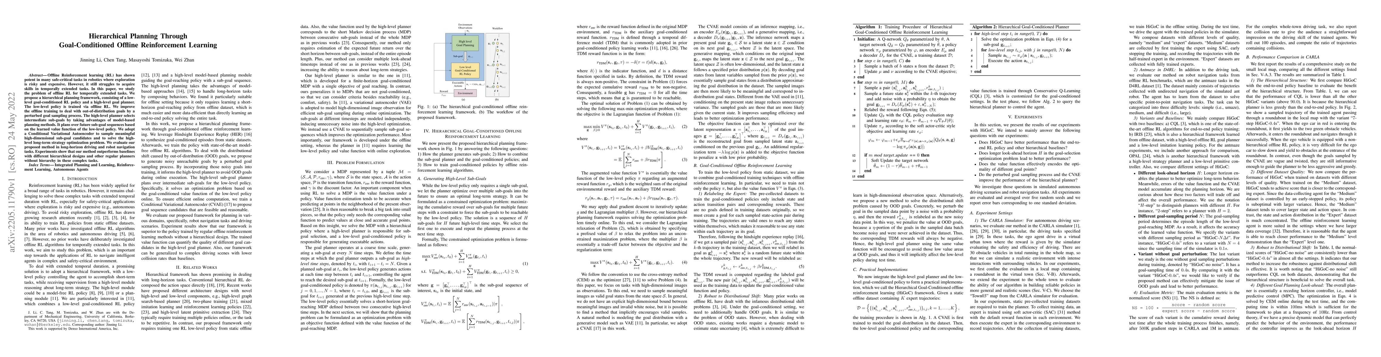 Thumbnail for Hierarchical Planning Through Goal-Conditioned Offline Reinforcement
  Learning