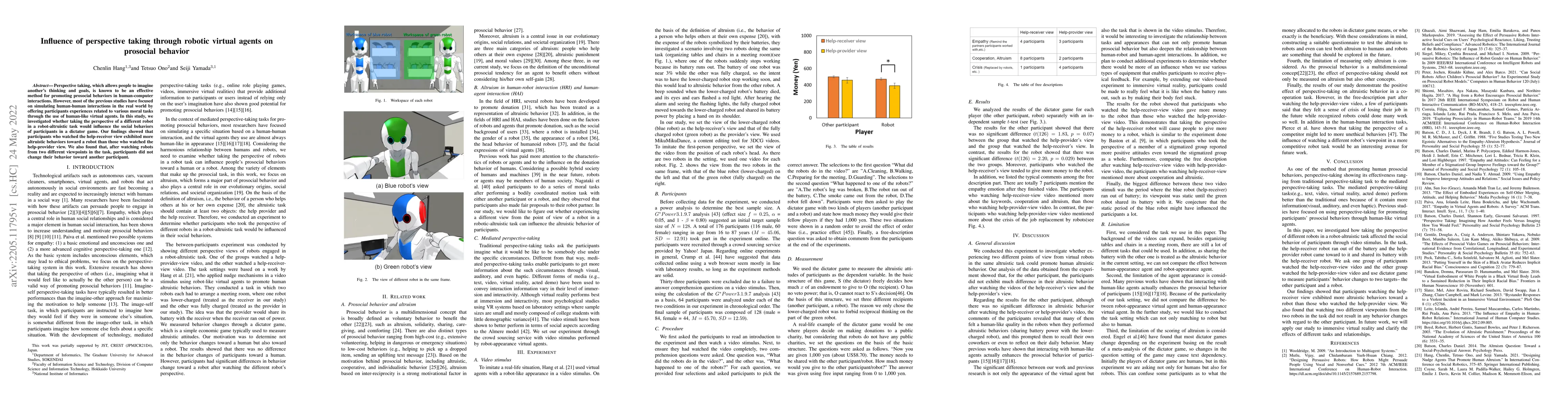 Thumbnail for Influence of perspective taking through robotic virtual agents on
  prosocial behavior