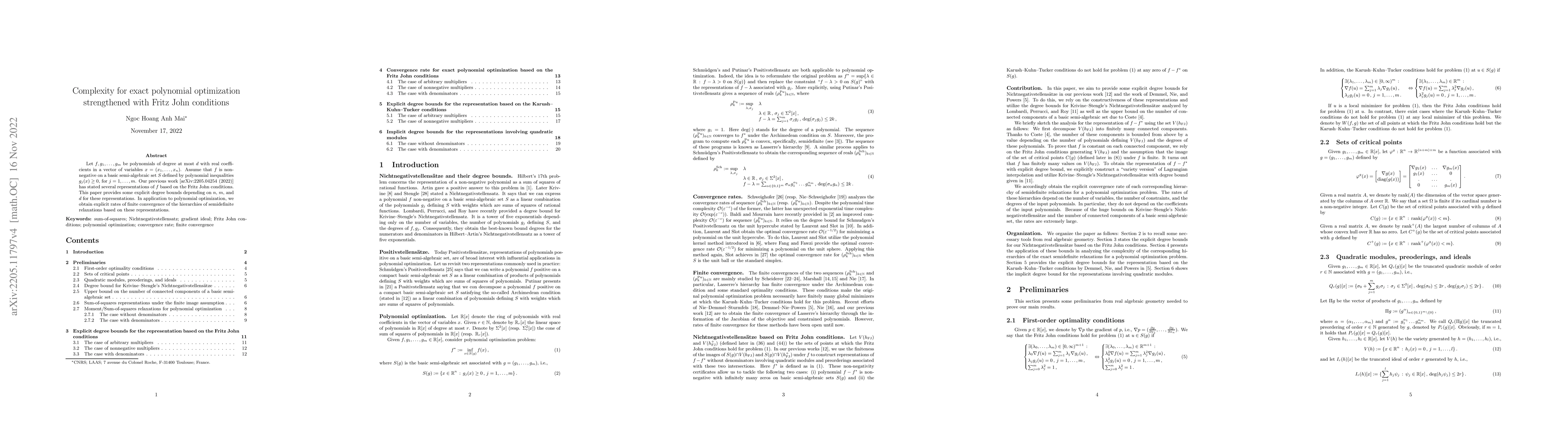 Thumbnail for Complexity for exact polynomial optimization strengthened with Fritz
  John conditions
