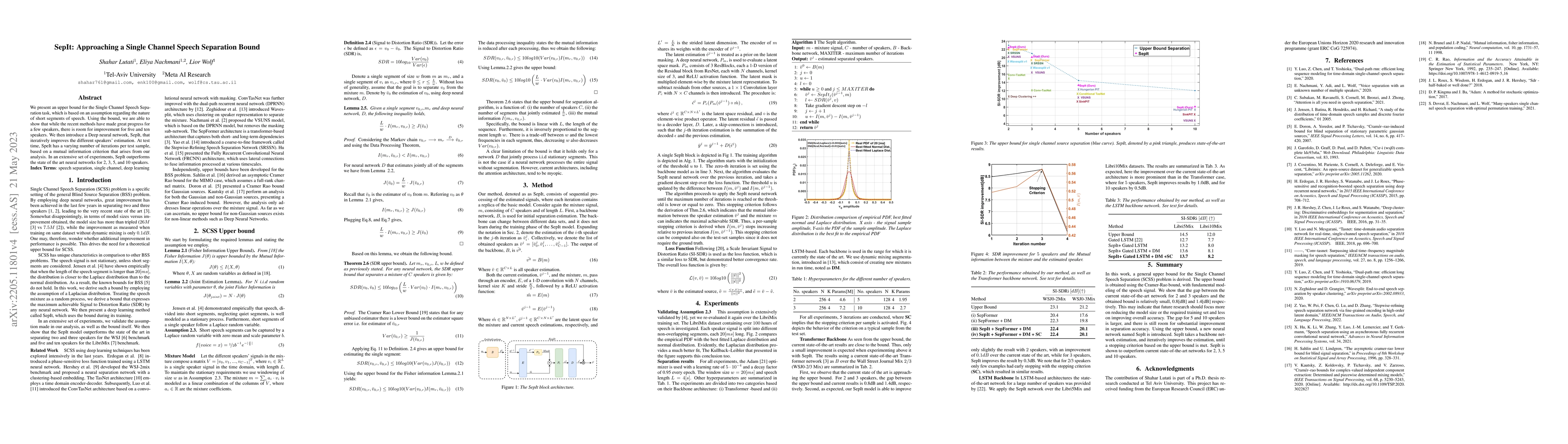 Thumbnail for SepIt: Approaching a Single Channel Speech Separation Bound