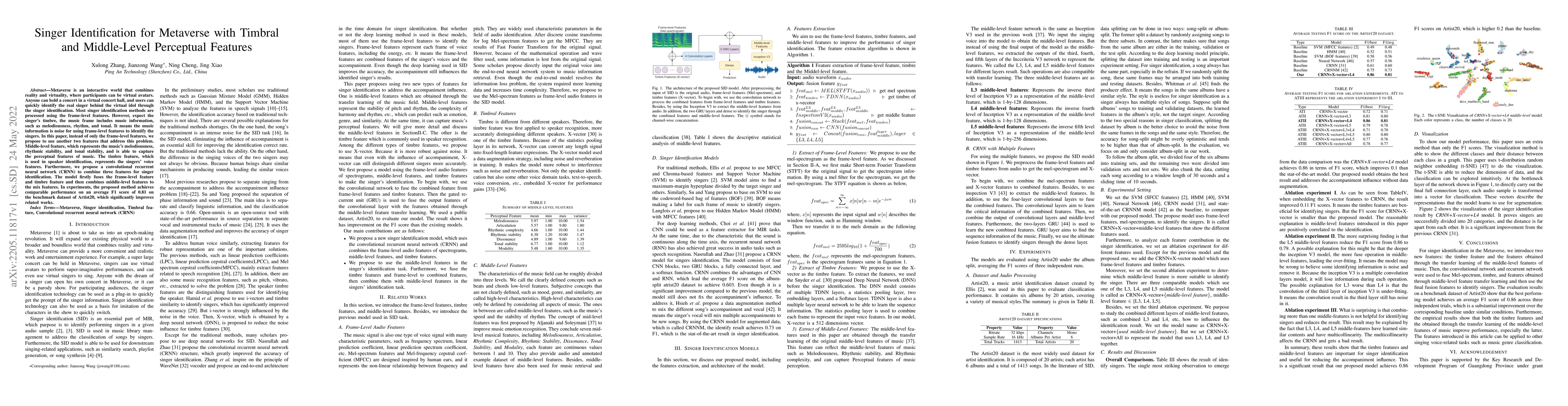 Thumbnail for Singer Identification for Metaverse with Timbral and Middle-Level
  Perceptual Features