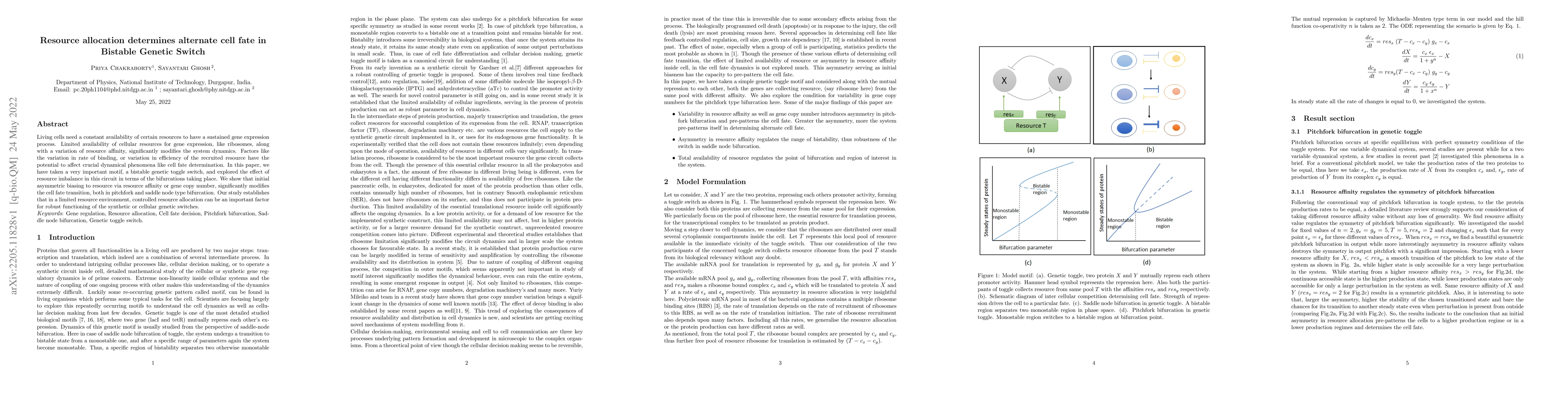 Thumbnail for Resource allocation determines alternate cell fate in Bistable Genetic
  Switch