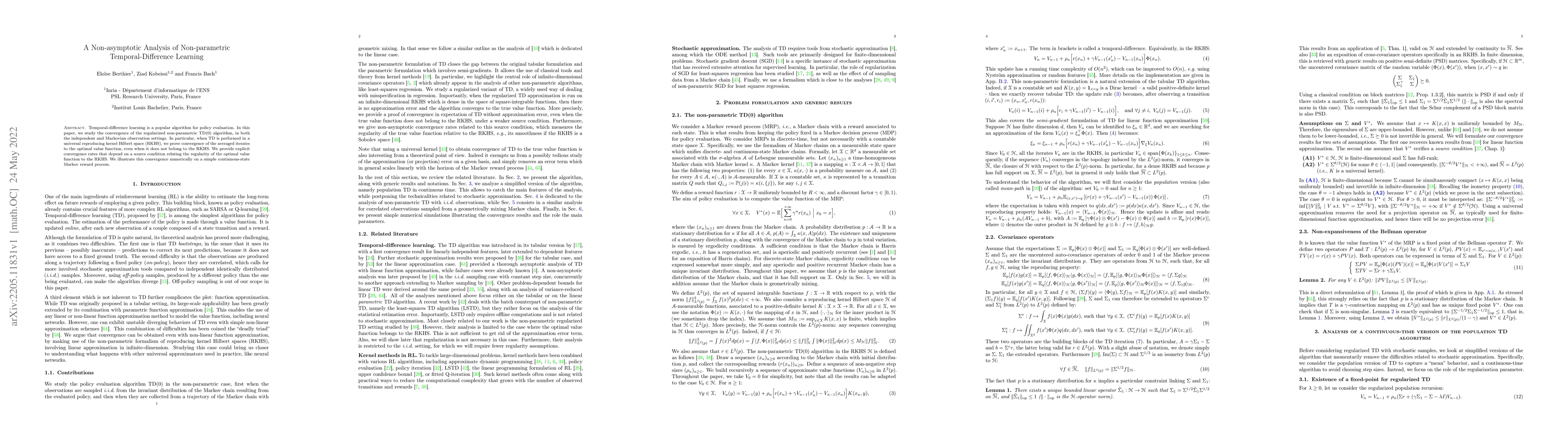 Thumbnail for A Non-asymptotic Analysis of Non-parametric Temporal-Difference Learning