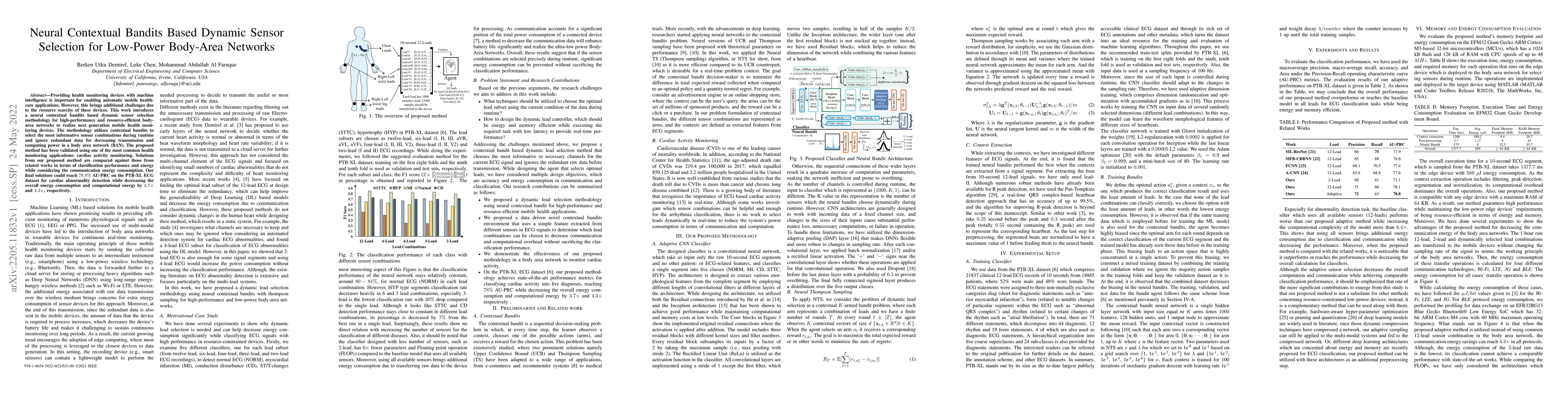 Thumbnail for Neural Contextual Bandits Based Dynamic Sensor Selection for Low-Power
  Body-Area Networks