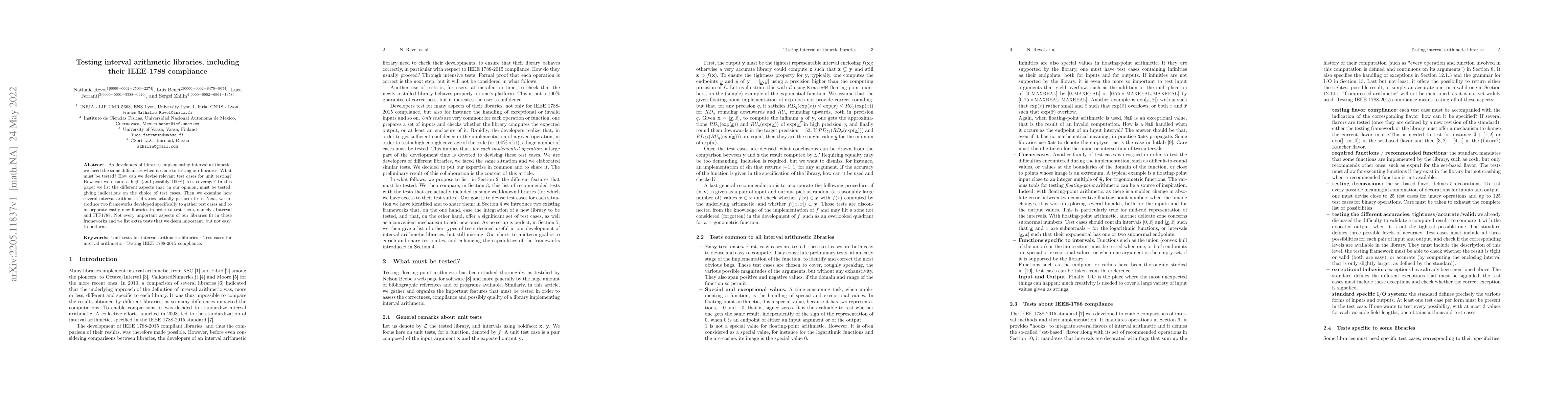 Thumbnail for Testing interval arithmetic libraries, including their IEEE-1788
  compliance