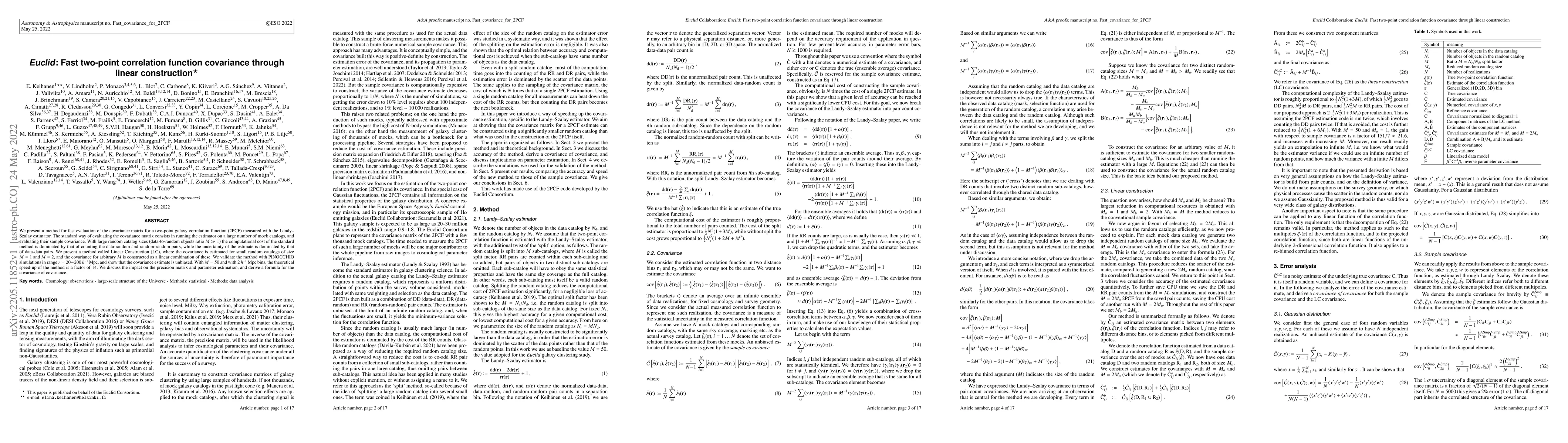 Thumbnail for Euclid: Fast two-point correlation function covariance through linear
  construction