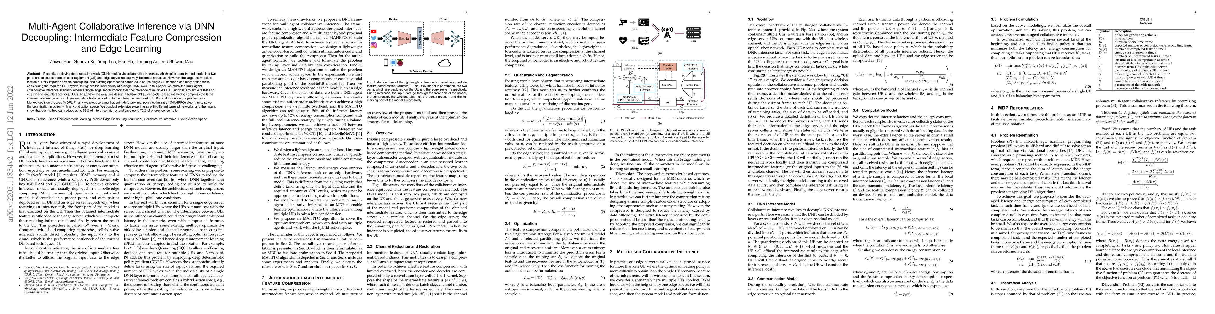 Thumbnail for Multi-Agent Collaborative Inference via DNN Decoupling: Intermediate
  Feature Compression and Edge Learning