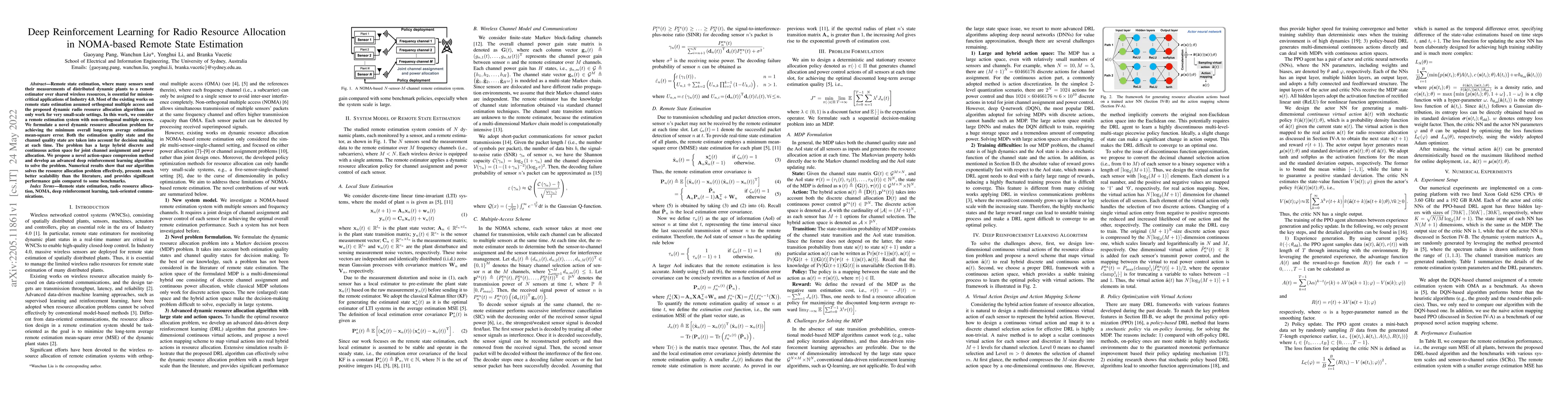Thumbnail for Deep Reinforcement Learning for Radio Resource Allocation in NOMA-based
  Remote State Estimation
