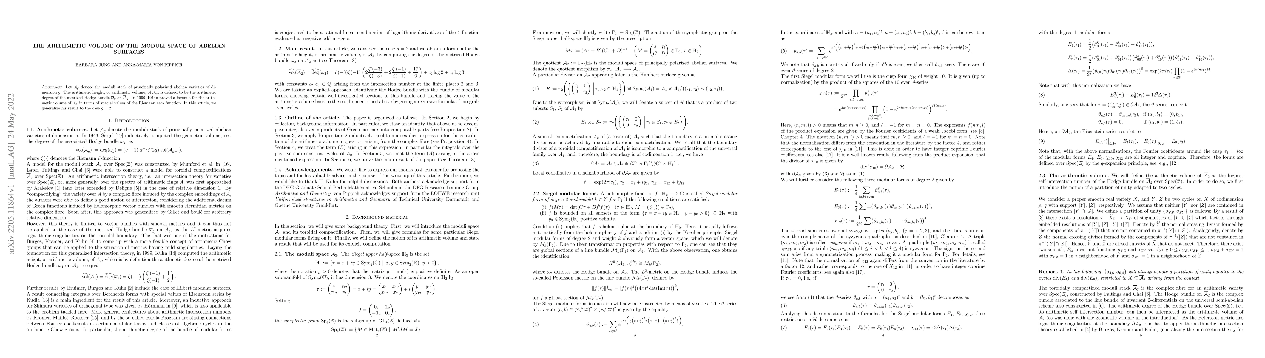 Thumbnail for The arithmetic volume of the moduli space of abelian surfaces