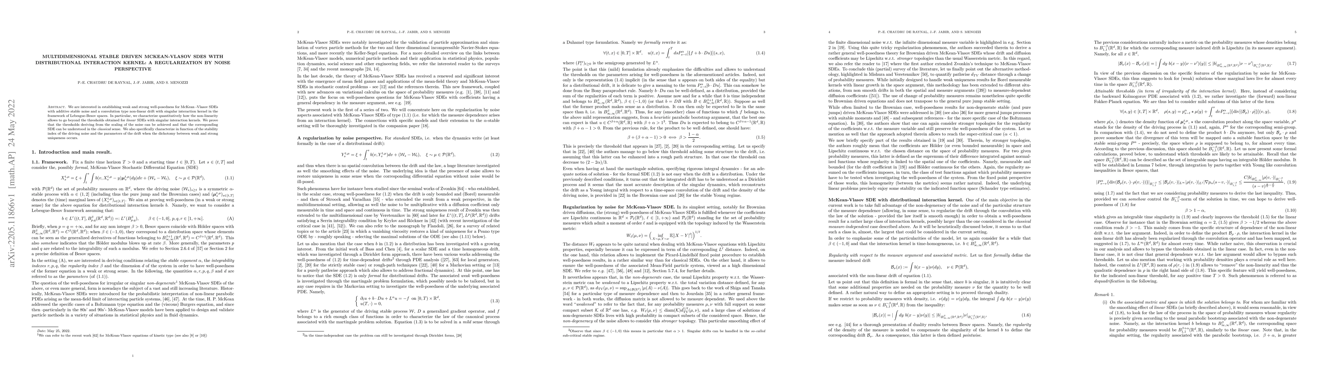 Thumbnail for Multidimensional Stable driven McKean-Vlasov SDEs with distributional
  interaction kernel -- a regularization by noise perspective