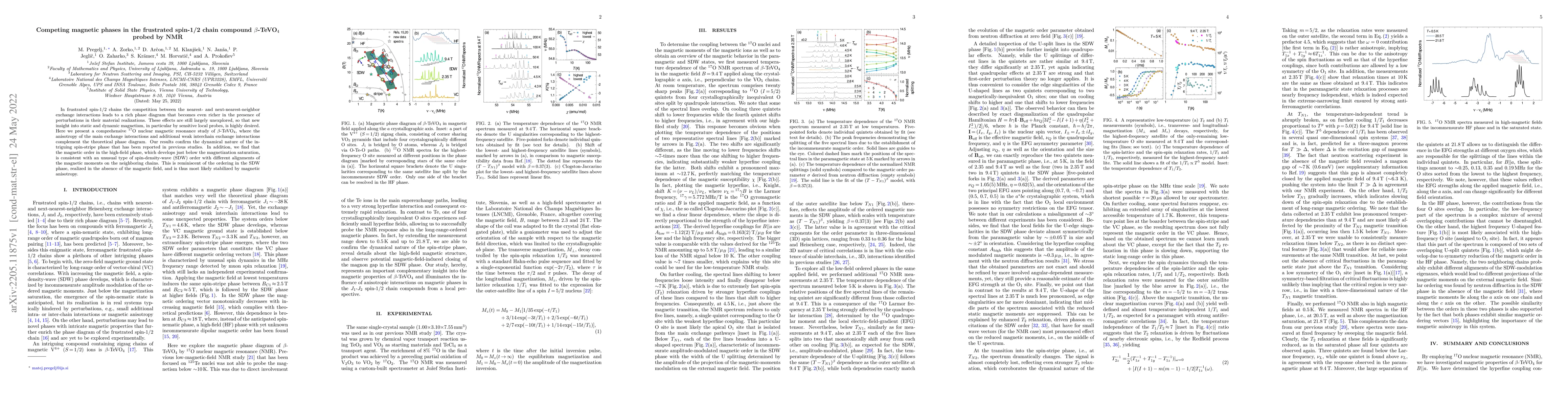 Thumbnail for Competing magnetic phases in the frustrated spin-1/2 chain compound
  $\beta$-TeVO$_4$ probed by NMR