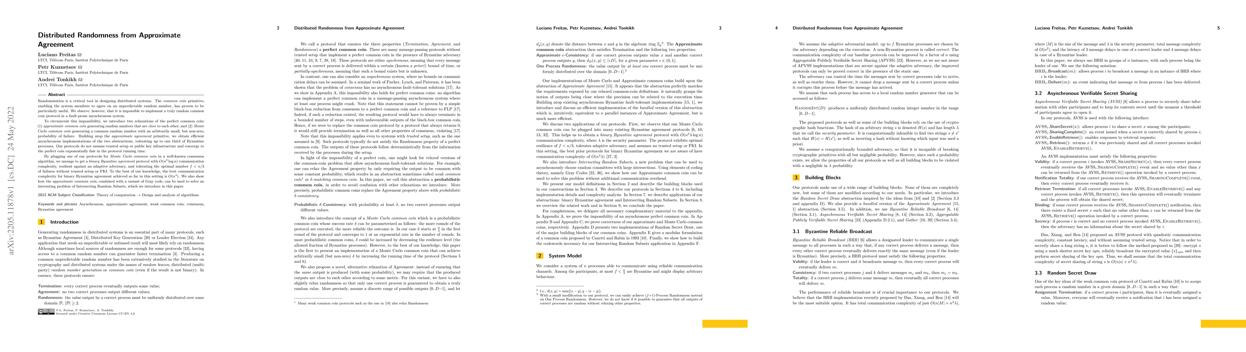 Thumbnail for Distributed Randomness from Approximate Agreement