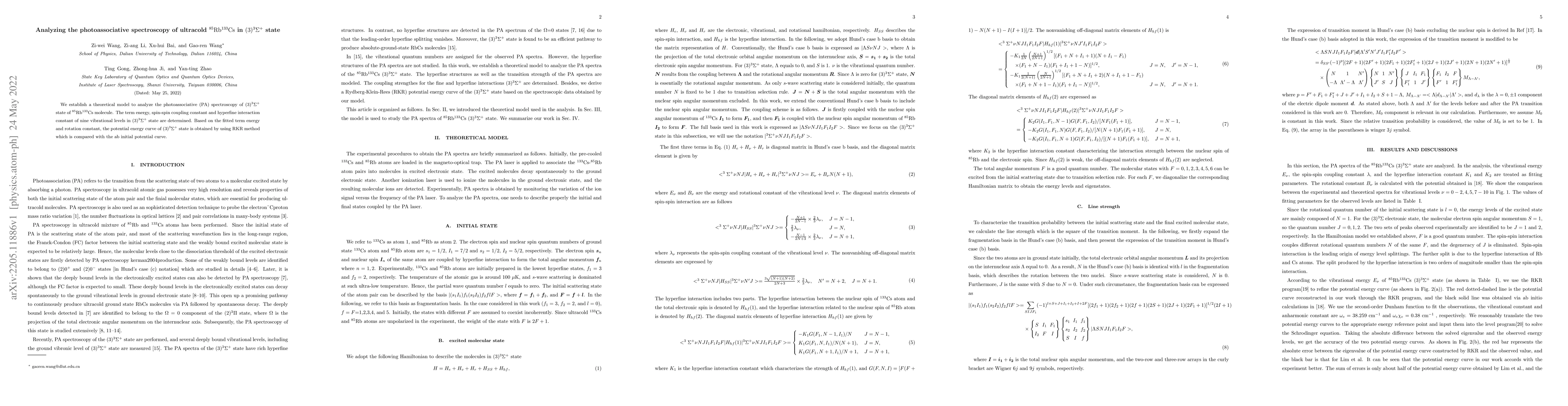 Thumbnail for Analyzing the photoassociation spectra of ultracold $^{85}$Rb$^{133}$Cs
  molecule in $(3)^3\Sigma^+$ state