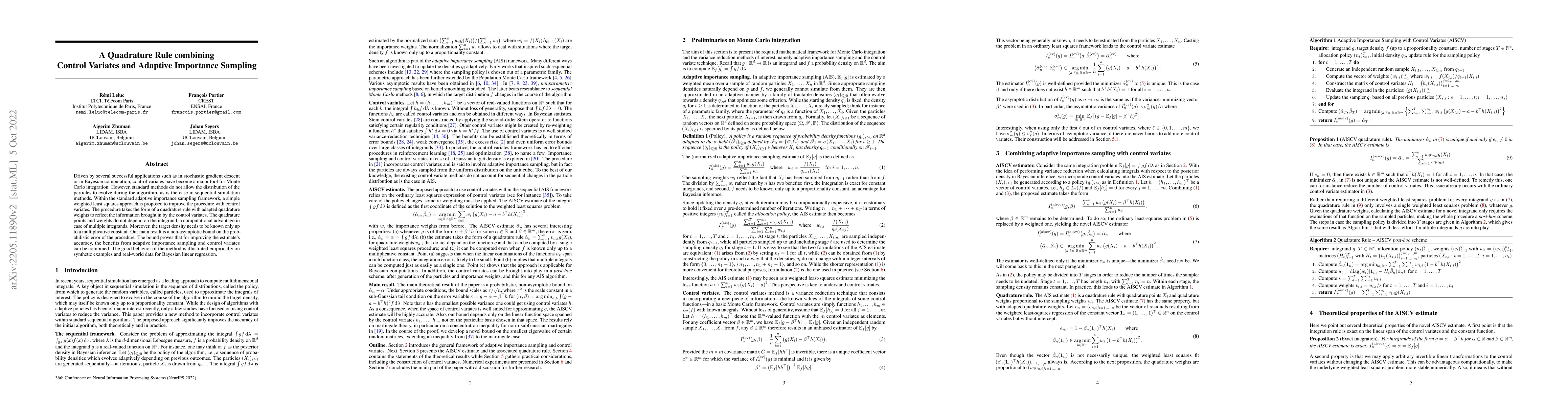 Thumbnail for A Quadrature Rule combining Control Variates and Adaptive Importance
  Sampling