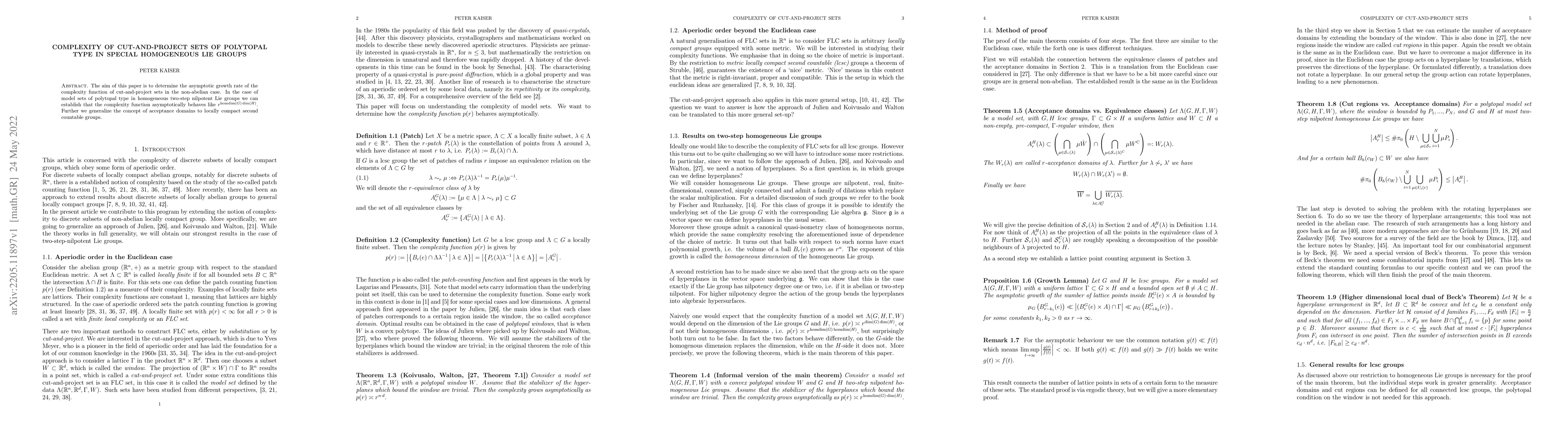 Thumbnail for Complexity of Cut-and-Project Sets of Polytopal Type in Special
  Homogeneous Lie Groups