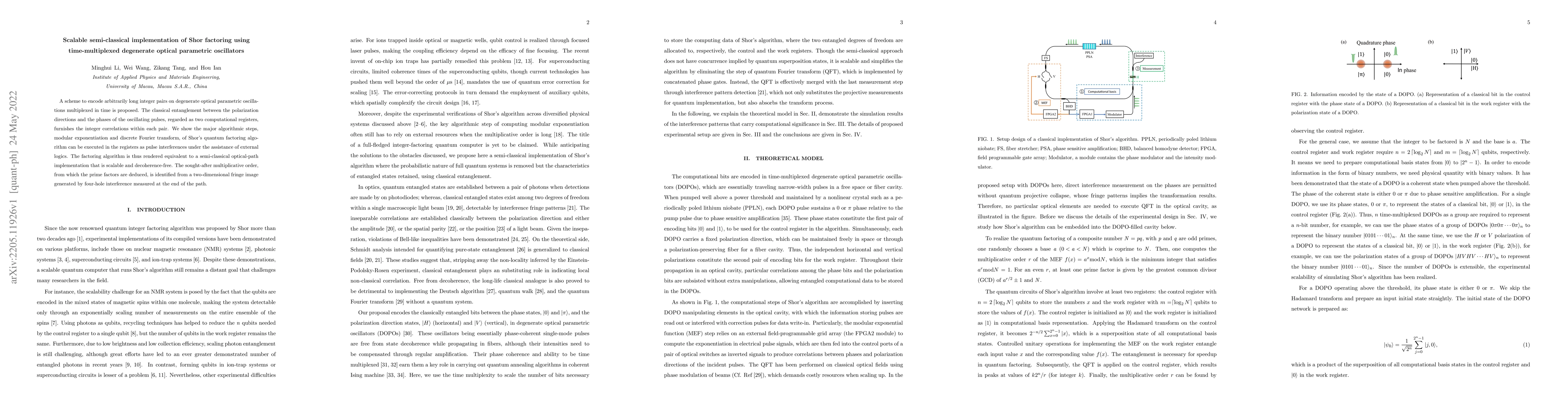 Thumbnail for Scalable semi-classical implementation of Shor factoring using
  time-multiplexed degenerate optical parametric oscillators