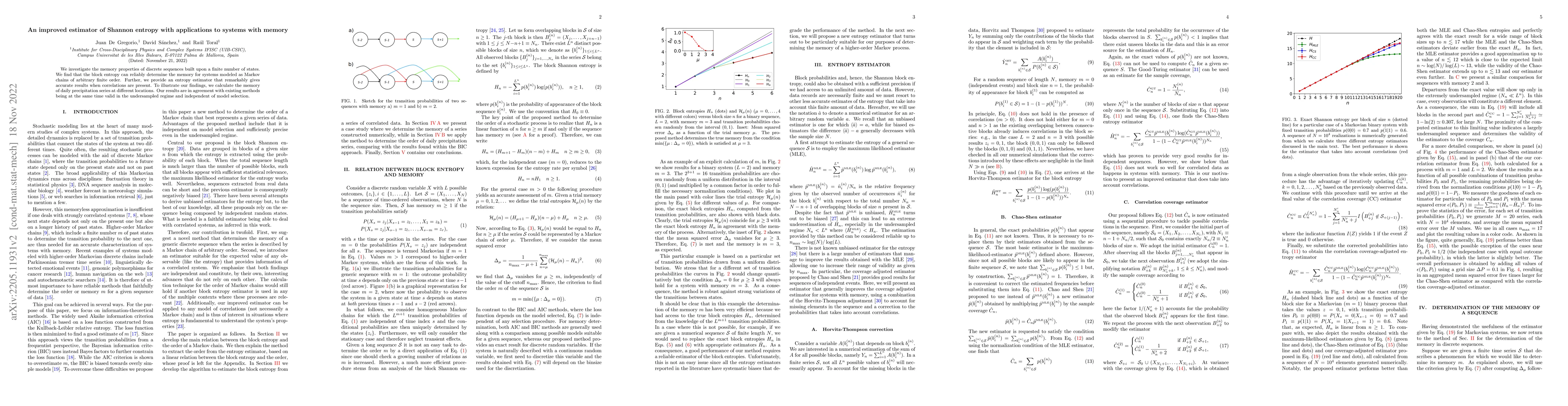 Thumbnail for An improved estimator of Shannon entropy with applications to systems
  with memory