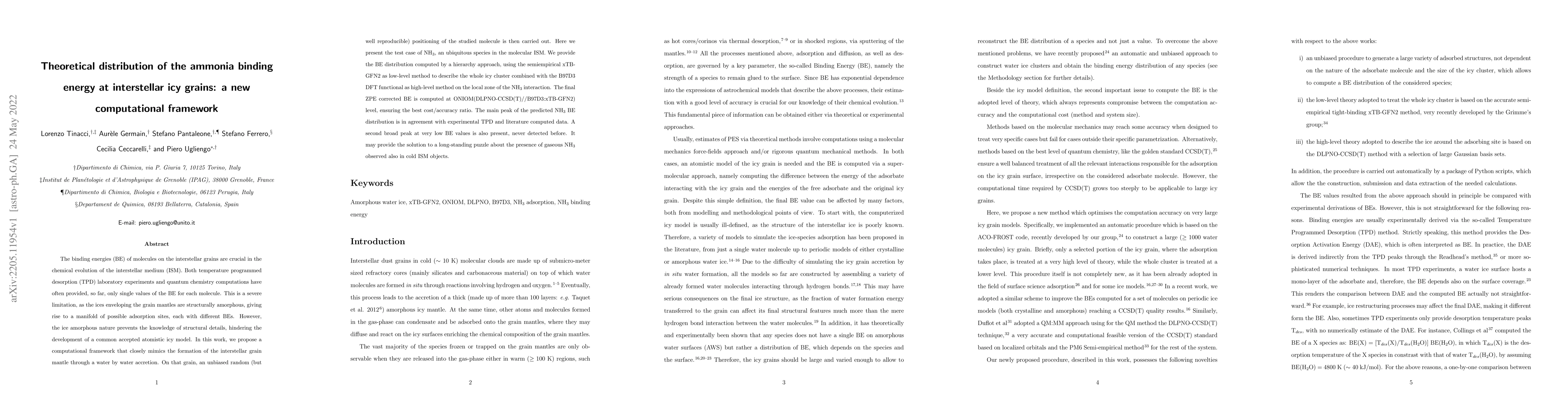 Thumbnail for Theoretical distribution of the ammonia binding energy at interstellar
  icy grains: a new computational framework