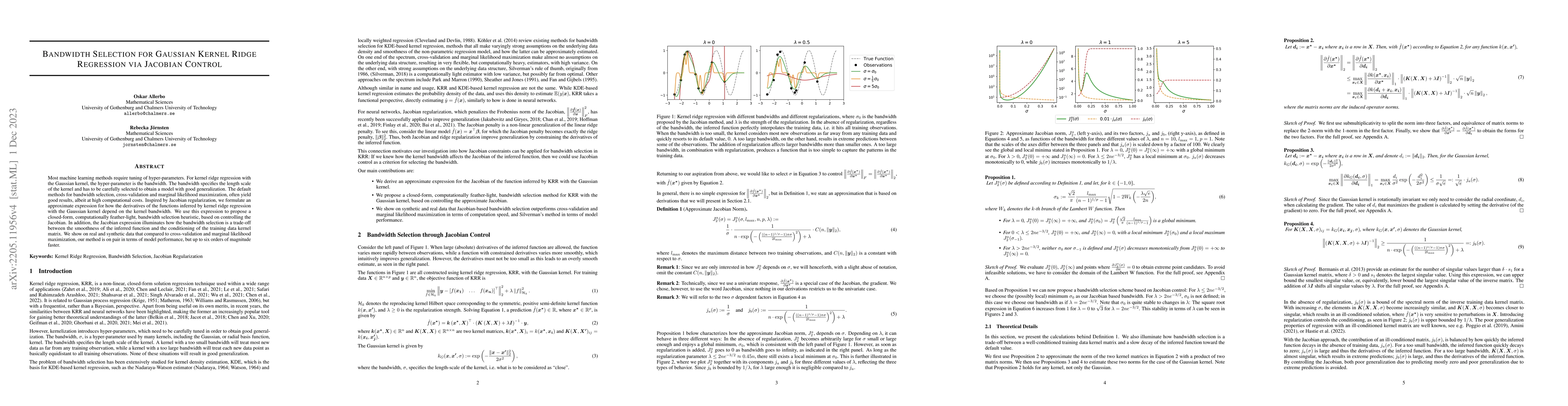 Thumbnail for Bandwidth Selection for Gaussian Kernel Ridge Regression via Jacobian
  Control