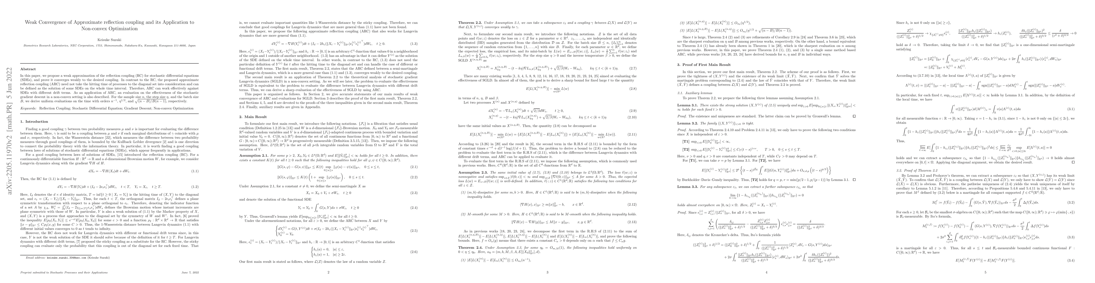 Thumbnail for Weak Convergence of Approximate reflection coupling and its Application
  to Non-convex Optimization