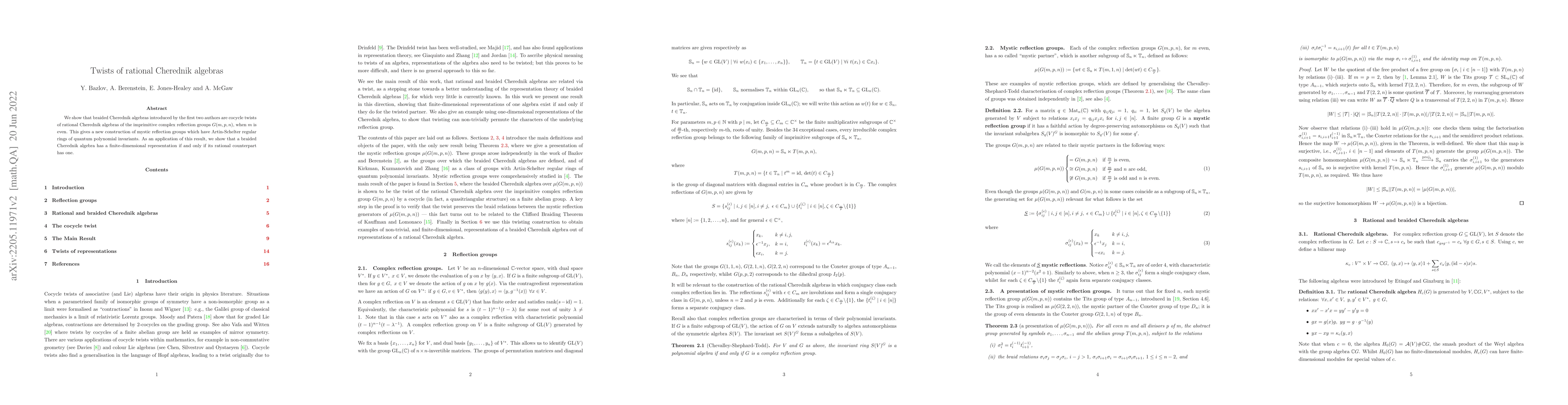 Thumbnail for Twists of rational Cherednik algebras