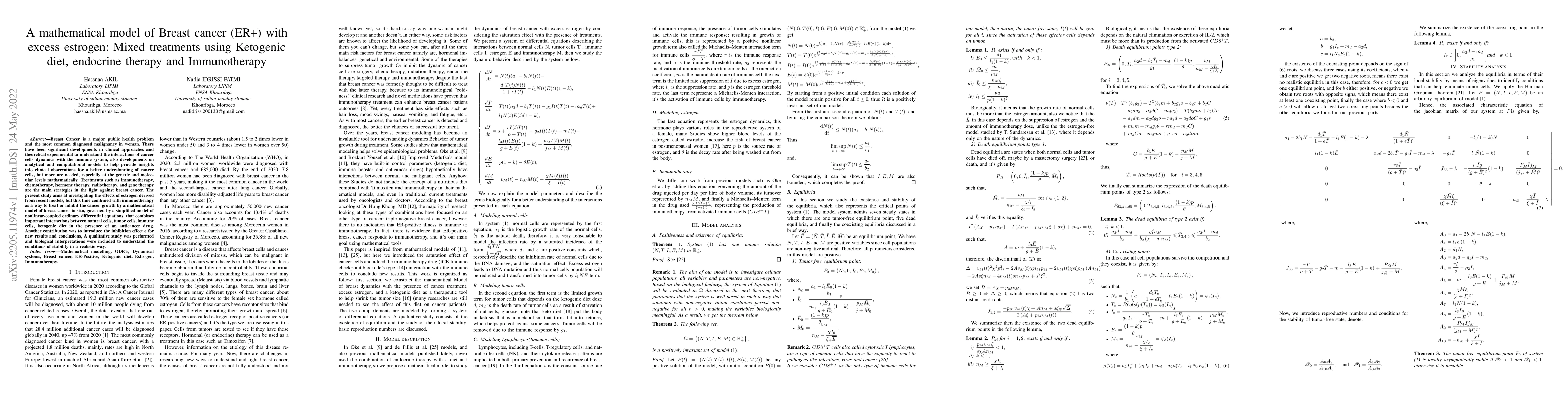 Thumbnail for A mathematical model of Breast cancer (ER+) with excess estrogen: Mixed
  treatments using Ketogenic diet, endocrine therapy and Immunotherapy