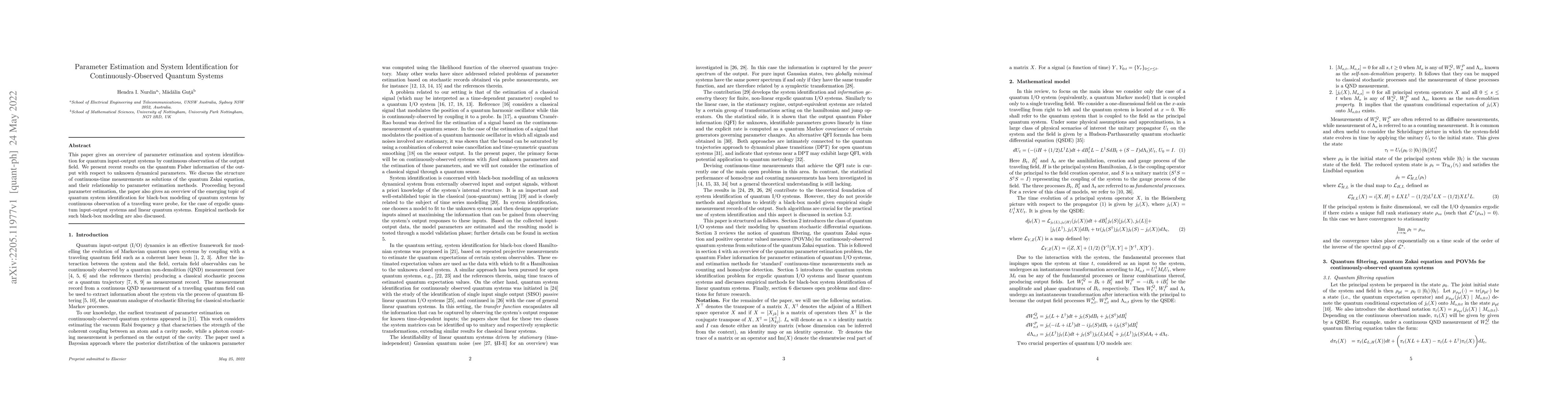 Thumbnail for Parameter estimation and system identification for continuously-observed
  quantum systems