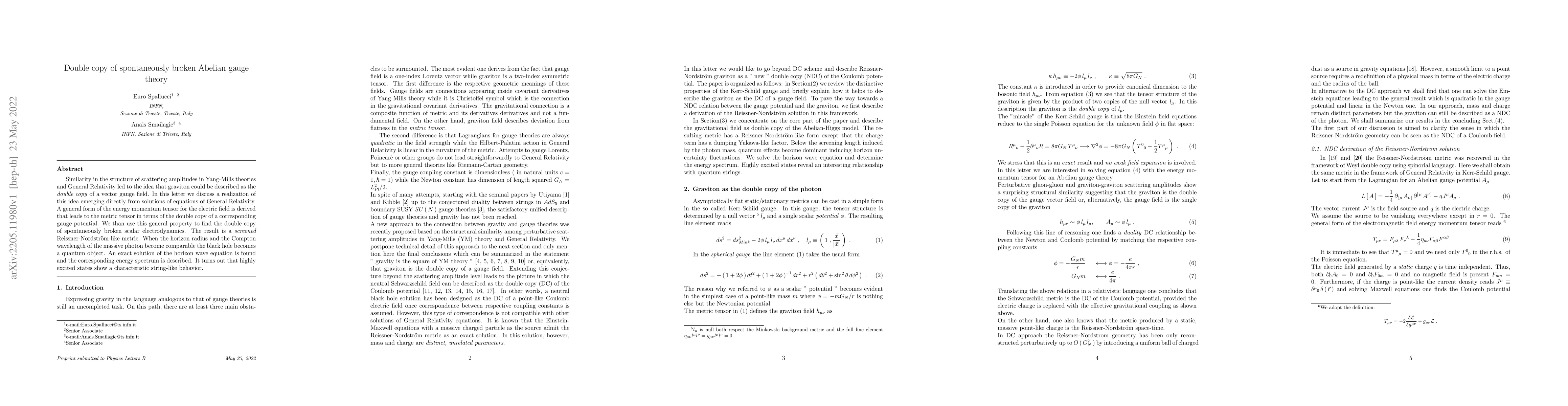 Thumbnail for Double copy of spontaneously broken Abelian gauge theory