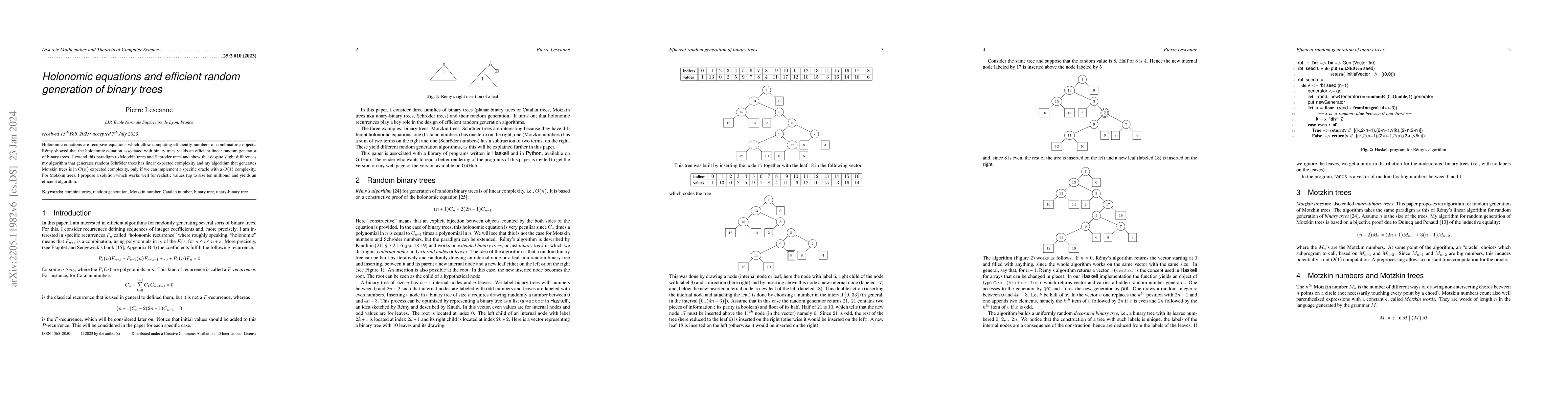 Thumbnail for Holonomic equations and efficient random generation of binary trees