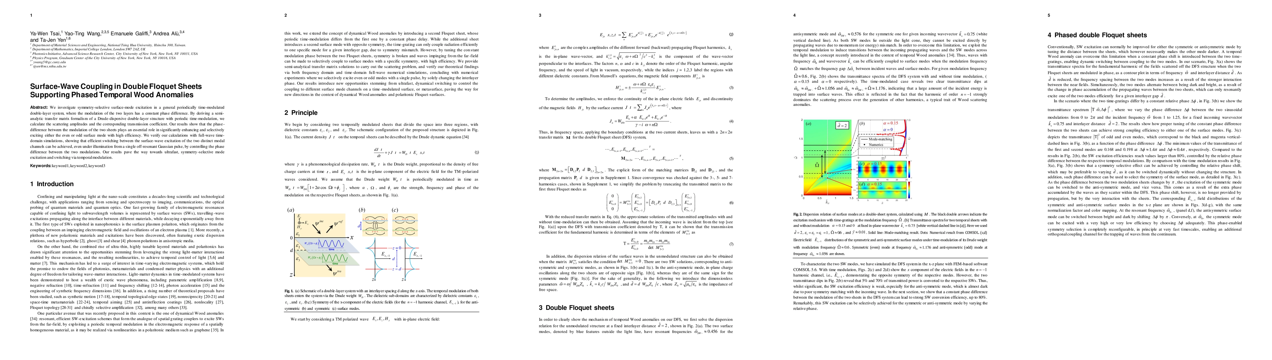 Thumbnail for Surface-Wave Coupling in Double Floquet Sheets Supporting Phased
  Temporal Wood Anomalies