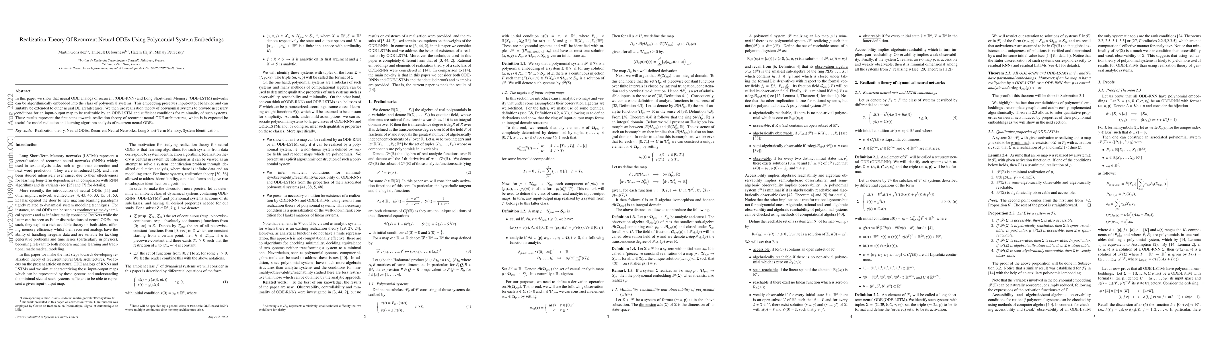 Thumbnail for Realization Theory Of Recurrent Neural ODEs Using Polynomial System
  Embeddings