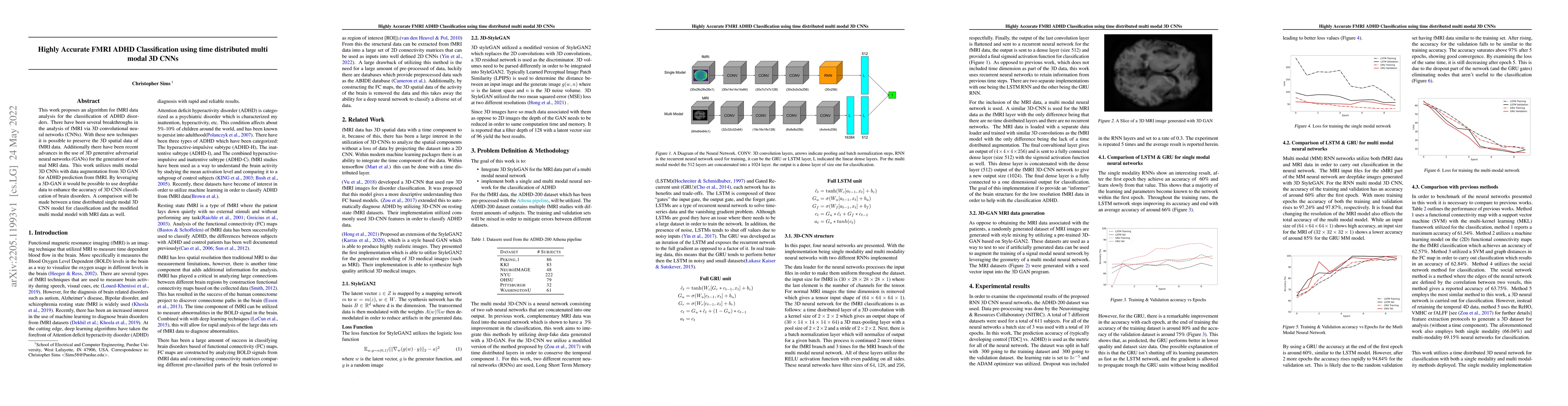 Thumbnail for Highly Accurate FMRI ADHD Classification using time distributed multi
  modal 3D CNNs