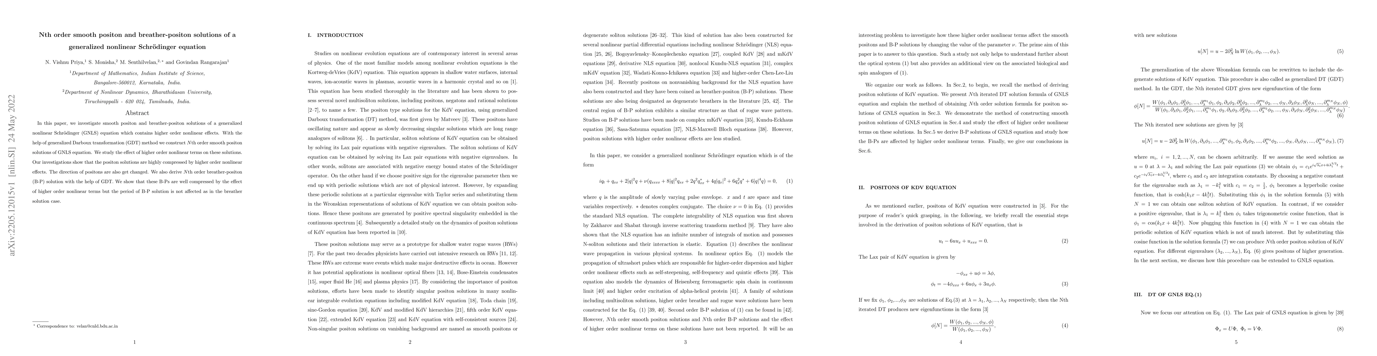 Thumbnail for Nth order smooth positon and breather-positon solutions of a generalized
  nonlinear Schr\"{o}dinger equation