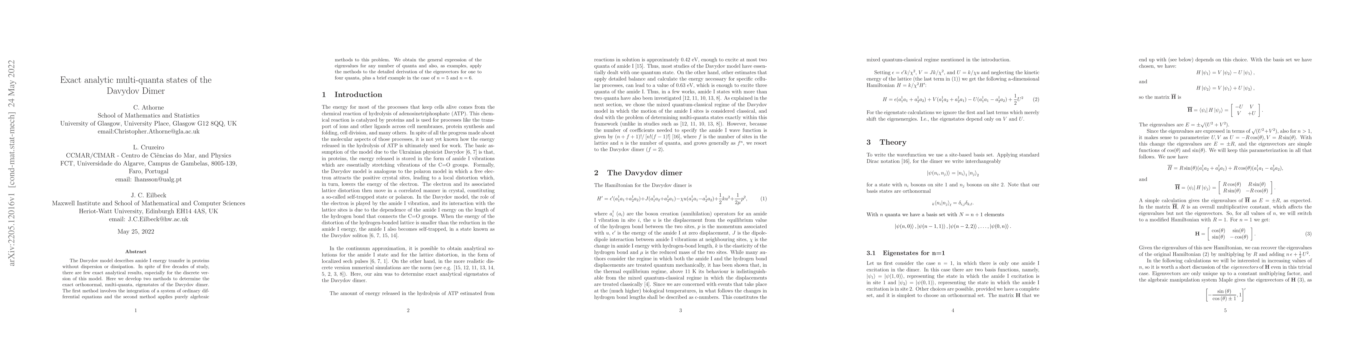Thumbnail for Exact analytic multi-quanta states of the Davydov Dimer