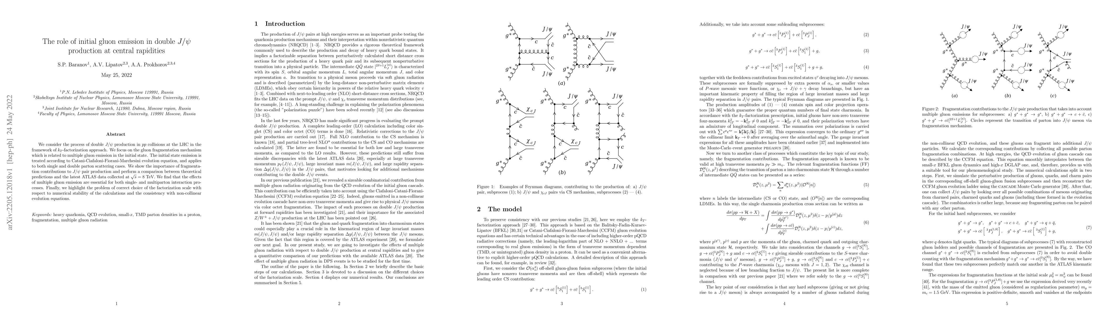 Thumbnail for The role of initial gluon emission in double $J/\psi$ production at
  central rapidities