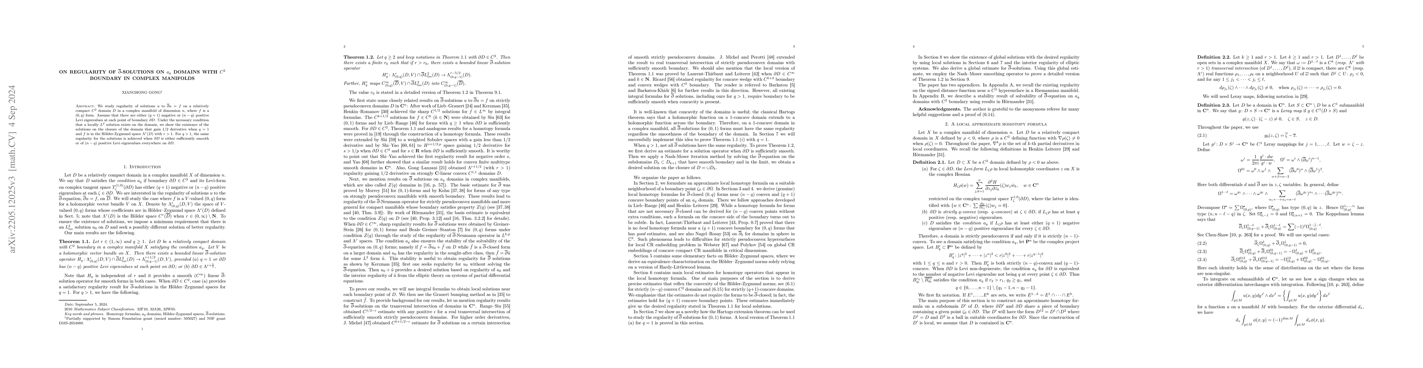 Thumbnail for On regularity of $\overline\partial$-solutions on $a_q$ domains with
  $C^2$ boundary in complex manifolds
