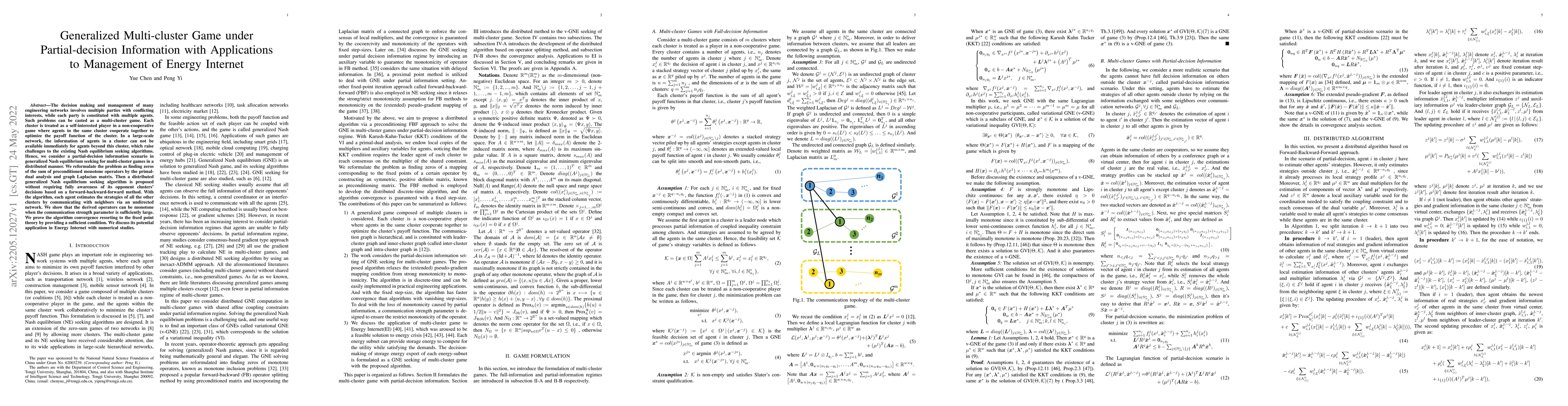 Thumbnail for Generalized Multi-cluster Game under Partial-decision Information with
  Applications to Management of Energy Internet