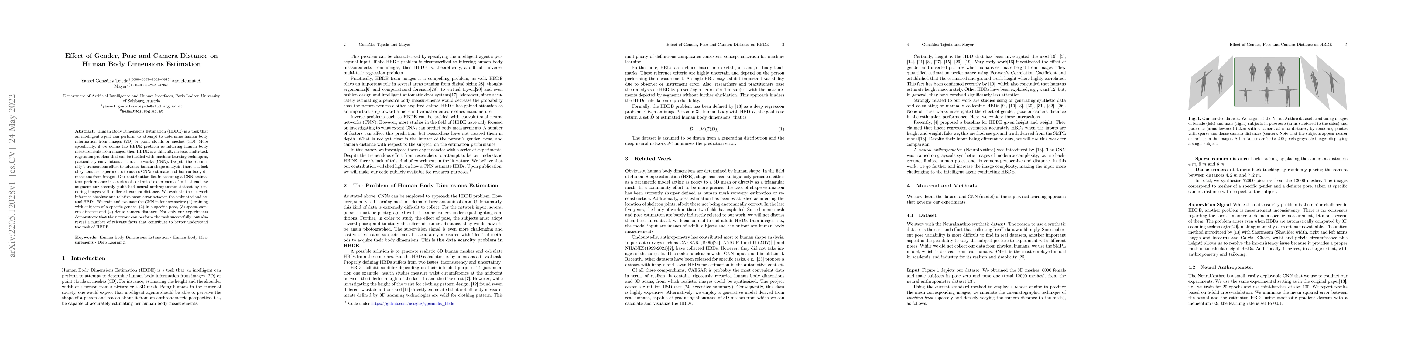 Thumbnail for Effect of Gender, Pose and Camera Distance on Human Body Dimensions
  Estimation