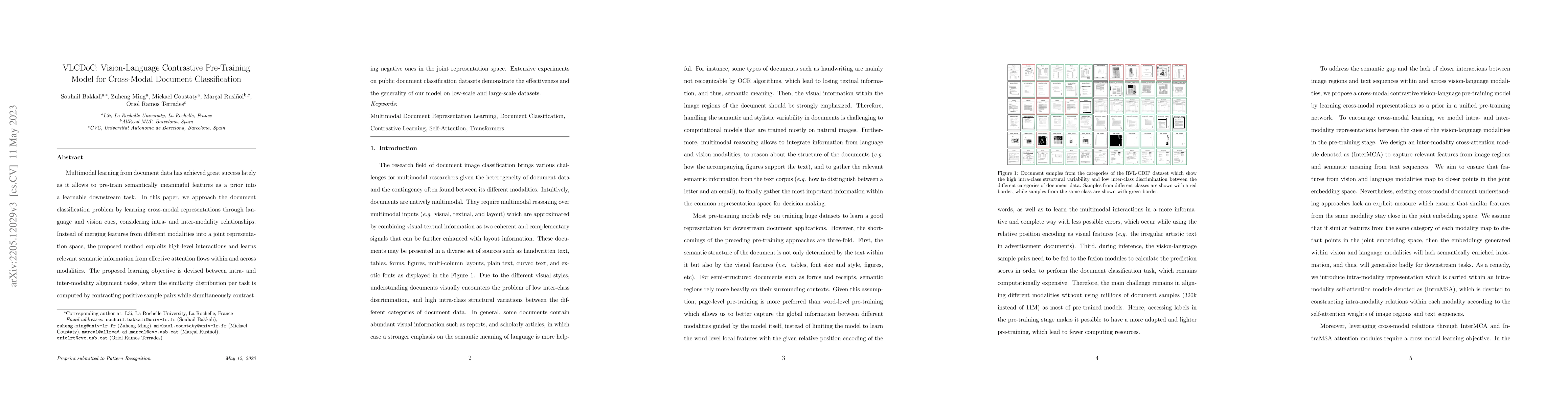 Thumbnail for VLCDoC: Vision-Language Contrastive Pre-Training Model for Cross-Modal
  Document Classification