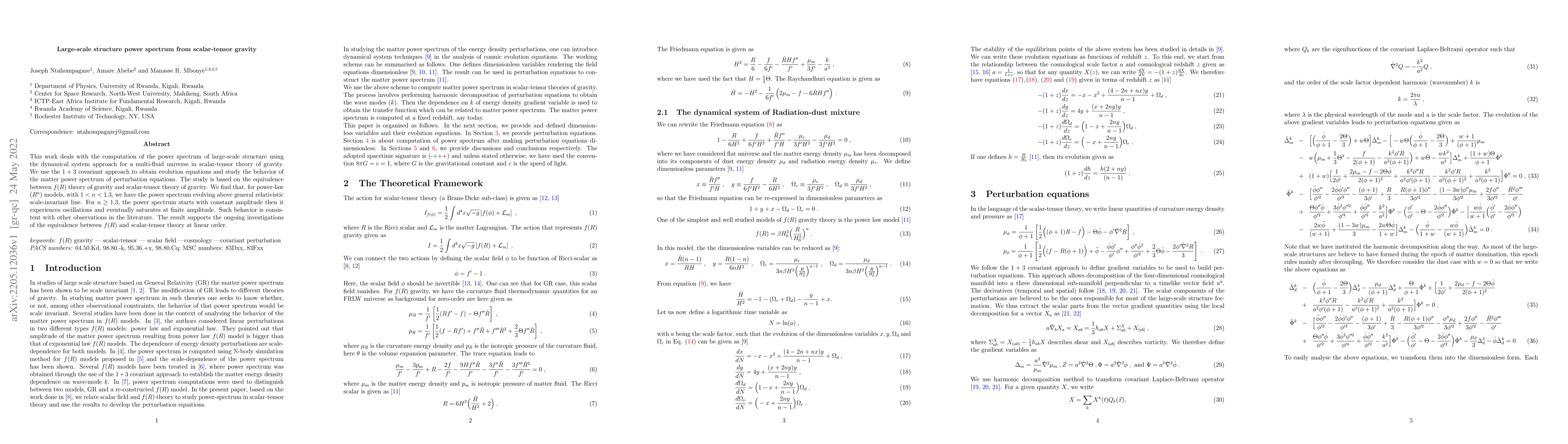 Thumbnail for Large-scale structure power spectrum from scalar-tensor gravity