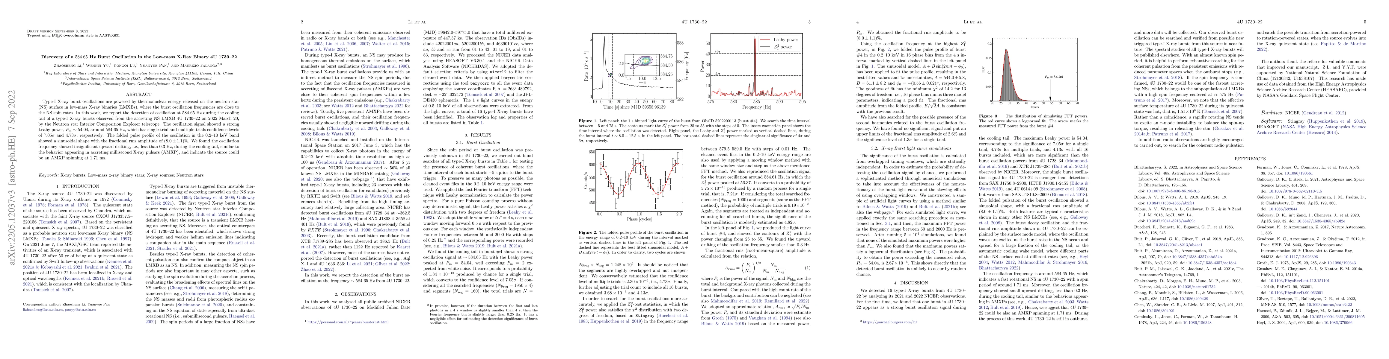 Thumbnail for Discovery of a 584.65 Hz Burst Oscillation in the Low Mass X-Ray Binary
  4U 1730--22