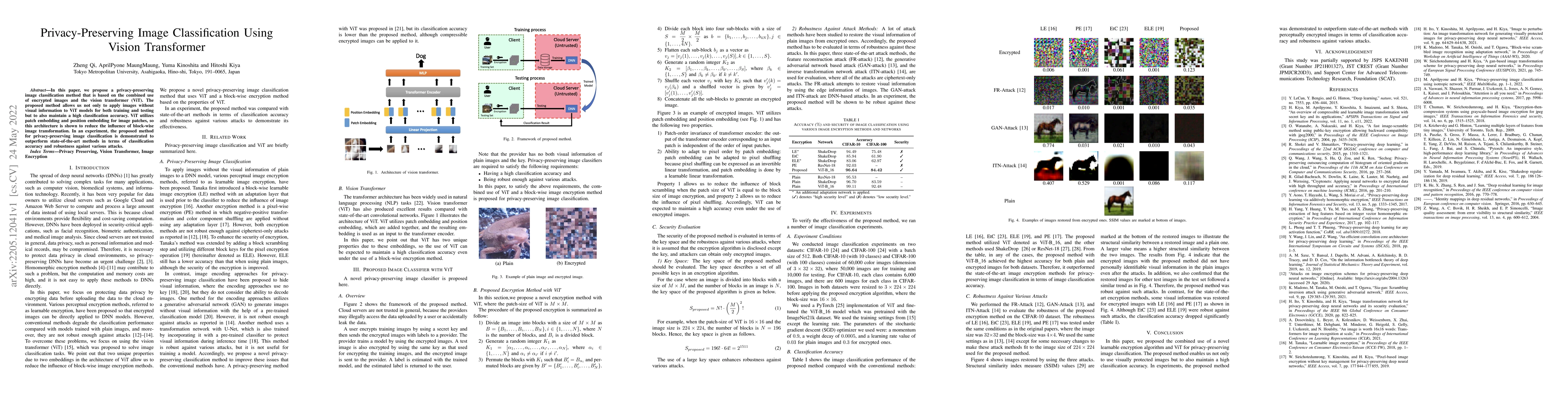 Thumbnail for Privacy-Preserving Image Classification Using Vision Transformer