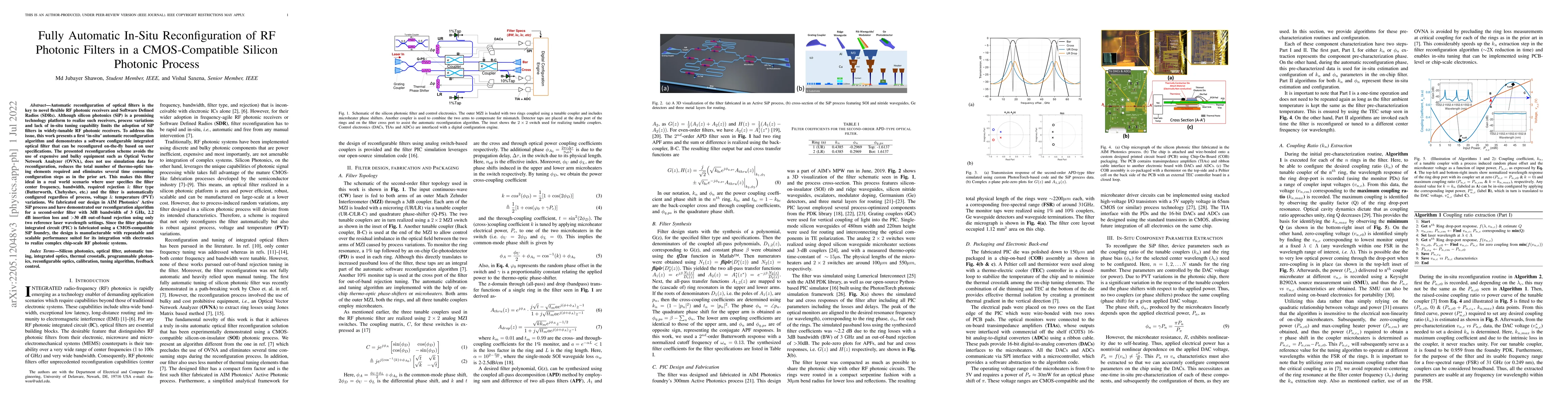 Thumbnail for Fully Automatic In-Situ Reconfiguration of RF Photonic Filters in a
  CMOS-Compatible Silicon Photonic Process