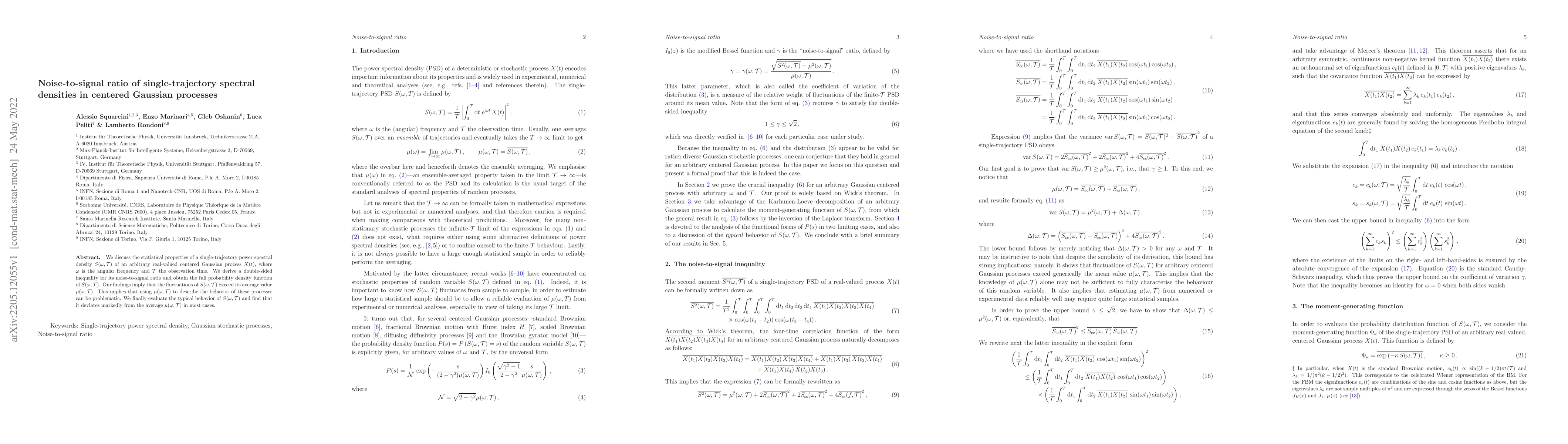 Thumbnail for Noise-to-signal ratio of single-trajectory spectral densities in
  centered Gaussian processes